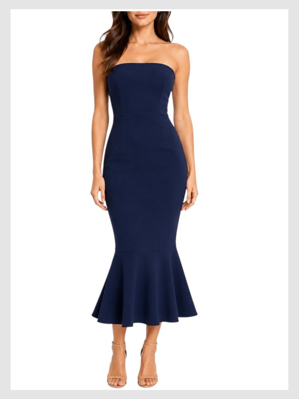 Cinq à Sept Luna Strapless Mermaid Midi Dress Navy Size 2 XS